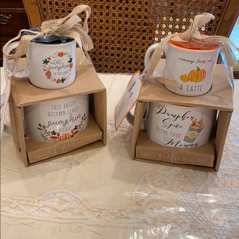Fall mug set regular mug with mini mug NEW in box 2 sets of 2